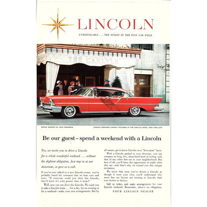 Lincoln Premiere Landau Carlyle Hotel Ford Motors Vtg Magazine Ad 6.5x10 V7-1