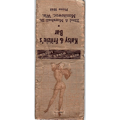 Katsy & Fritzie's Bar Manitowoc WI Pinup Vintage Matchbook Cover SF3-Y1