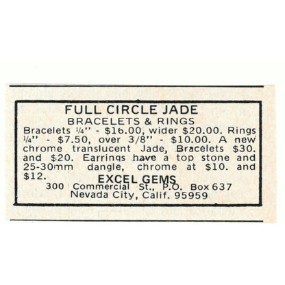 Full Circle Jade Excel Gems Nevada City CA 1971 Magazine Ad AD8-O2