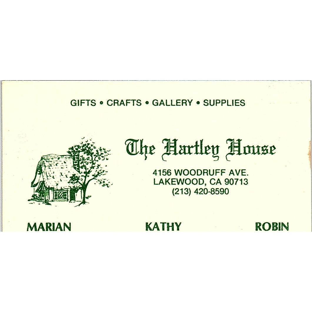 The Hartley House MarIan Kathy Robin Lakewood CA Vintage Business Card SF3-B3