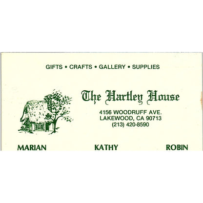 The Hartley House MarIan Kathy Robin Lakewood CA Vintage Business Card SF3-B3