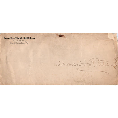 Vintage Envelope Borough of South Bethlehem Municipal Building PA AE5