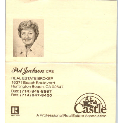 Pat Jackson Castle Real Estate Huntington Beach CA Vintage Business Card SD8-B2