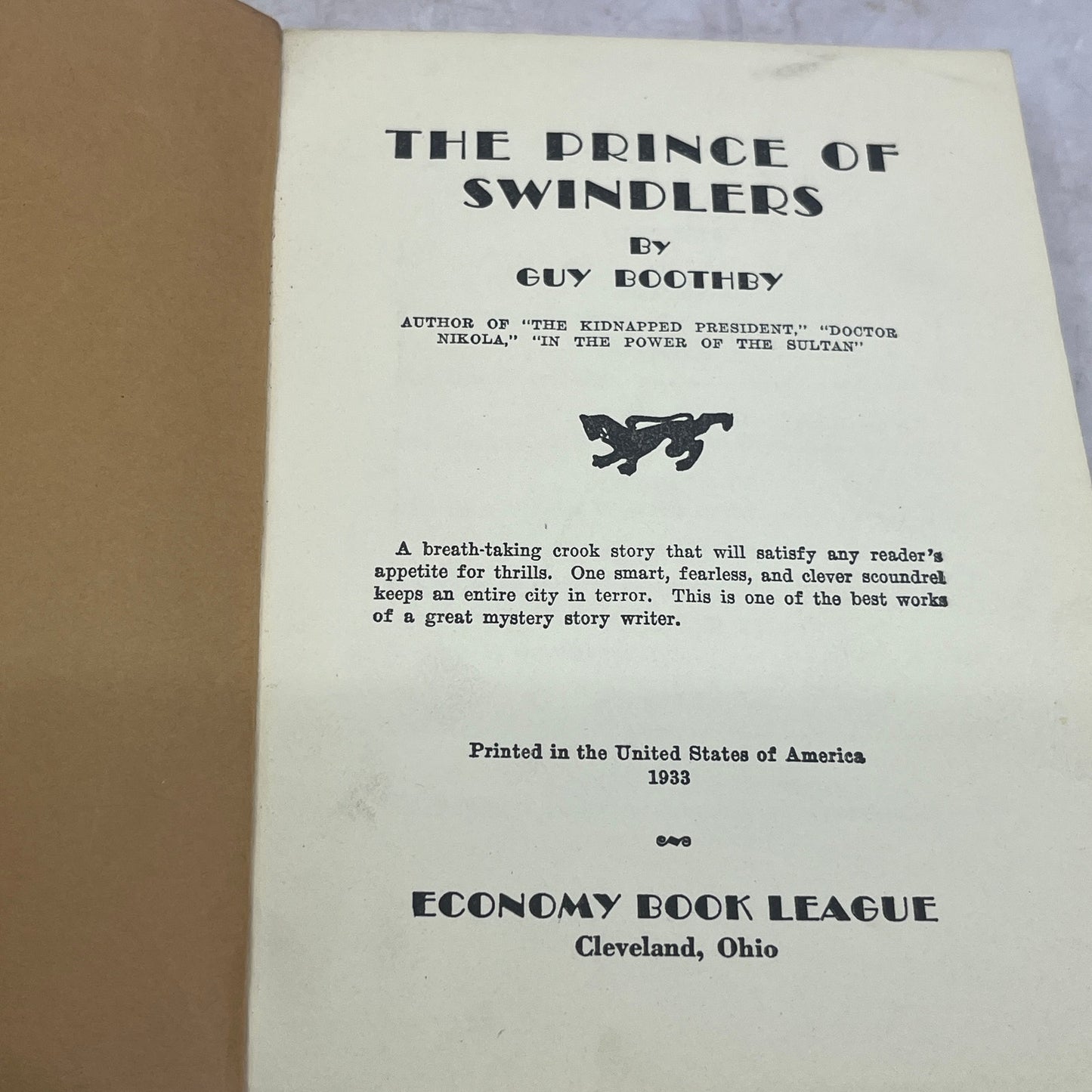 1933 The Prince of Swindlers by Guy Boothby TB6-OB