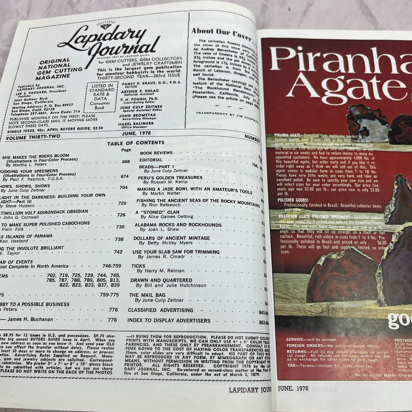 Carnelian Flowers - Lapidary Journal Magazine - Jun 1978 M25