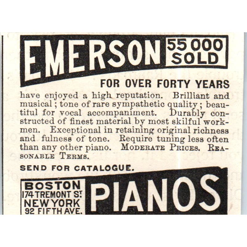 Emerson Pianos Boston MA c1890 Victorian Ad AE8-CH10