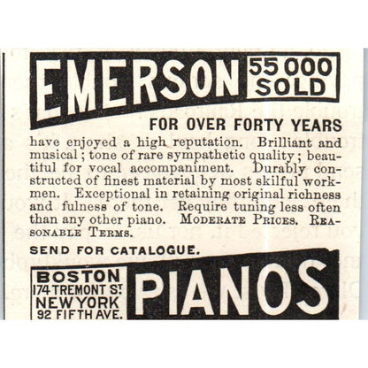 Emerson Pianos Boston MA c1890 Victorian Ad AE8-CH10