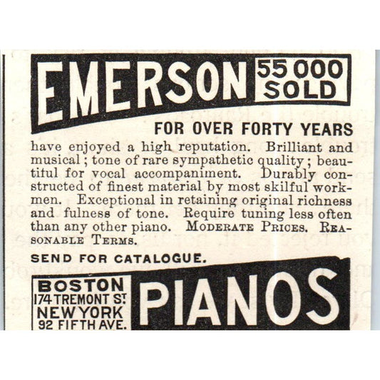 Emerson Pianos Boston MA c1890 Victorian Ad AE8-CH10