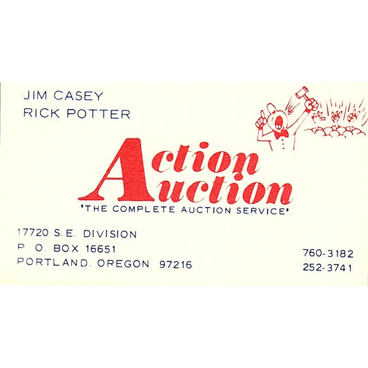 Jim Casey Rick Potter Action Auction Portland OR Vintage Business Card SE3-B16