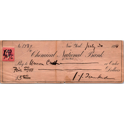 1989 Chemical National Bank of New York Bank Check AJ9-1