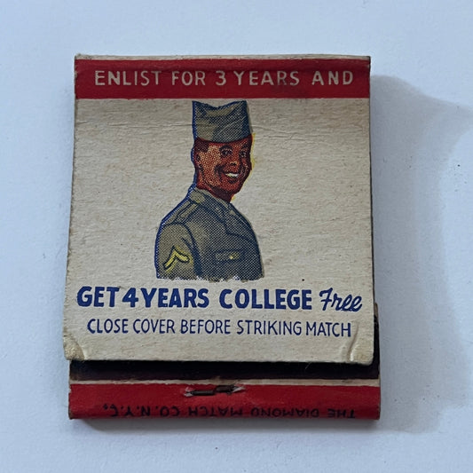 U.S. Army Recruiting G.I. Bill Vintage Matchbook Cover TB6-MB1-5