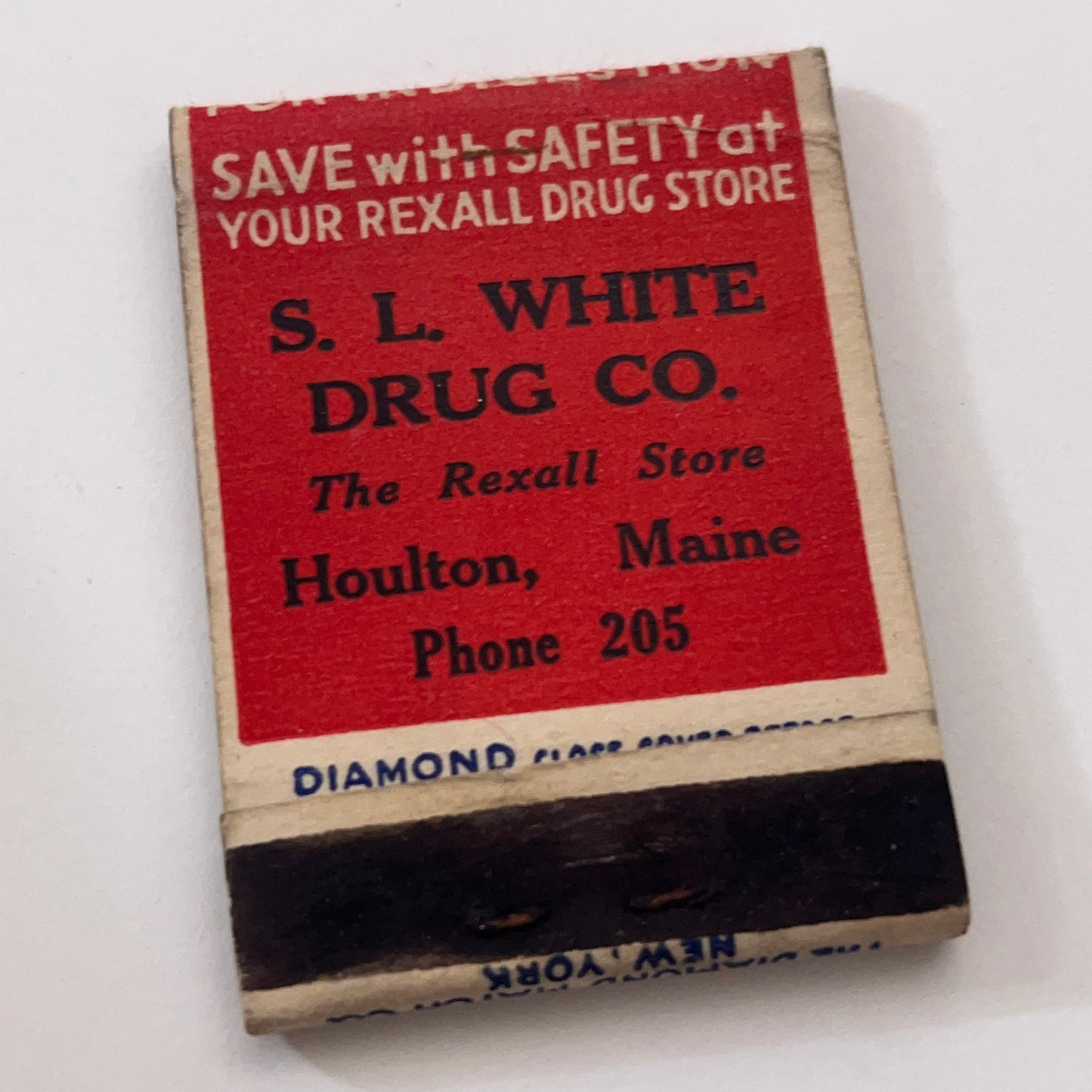 S.L. White Drug Co Bisma-Rex Houlton ME Vintage Matchbook Cover TB8-MB-9