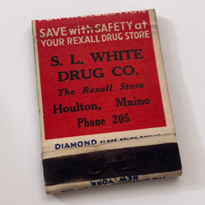 S.L. White Drug Co Bisma-Rex Houlton ME Vintage Matchbook Cover TB8-MB-9