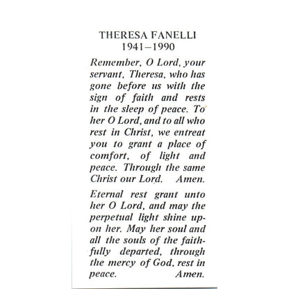 1990 Theresa Fanelli Funeral Prayer Card Prayer of St. Monica TH2-PC1