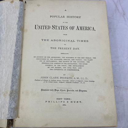 1882 Popular History Of The United States Of America John Clark Ridpath TA9-B11