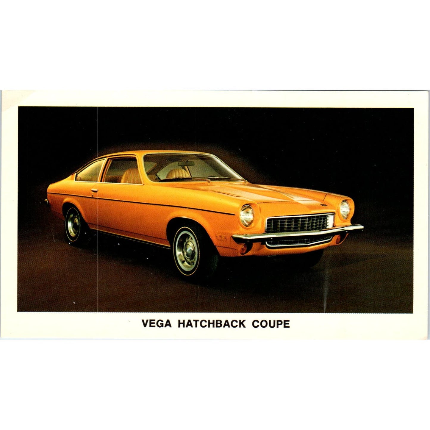 Vega Hatchback Coupe Chevrolet Chevy Yellow Vintage Postcard PC12