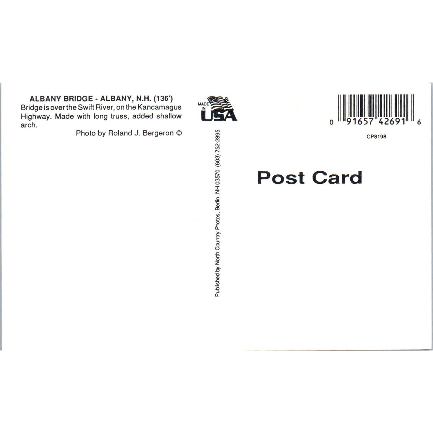 Albany Bridge Swift River Kancamagus Hwy NH Vintage Covered Bridge Postcard PD3