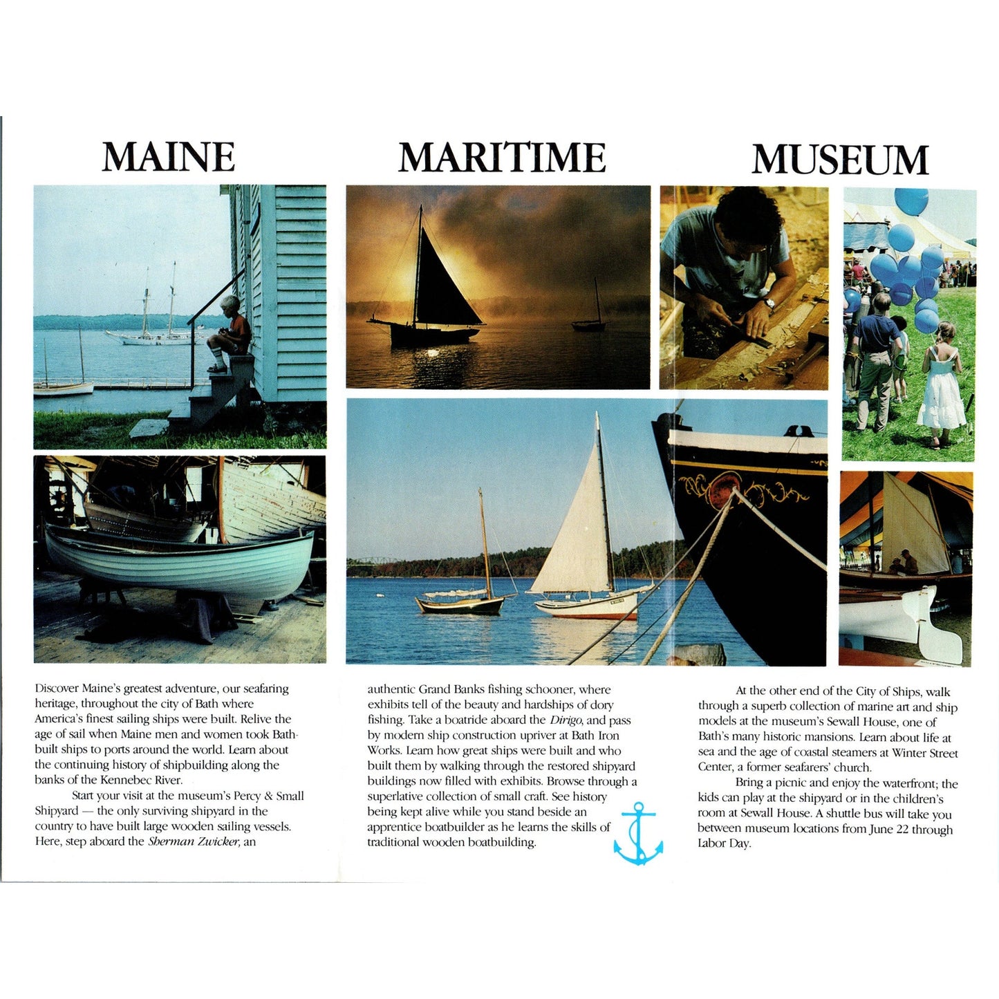 Vintage Bath Maine Maritime Museum Fold Out Map & Travel Brochure TH2-O1