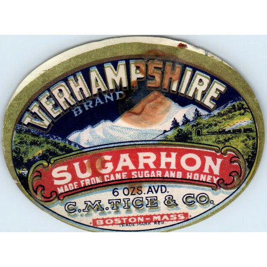 Vintage Verhampshire Brand Sugarhon Sugar Honey Label C.M. Tice & Co Boston AF1