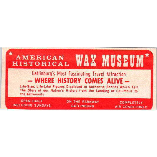 American Historical Wax Museum Gatlinburg TN 1973 Magazine Ad AD8-B9