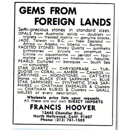 Francis Hoover Gems North Hollywood California 1971 Magazine Ad AD8-R9