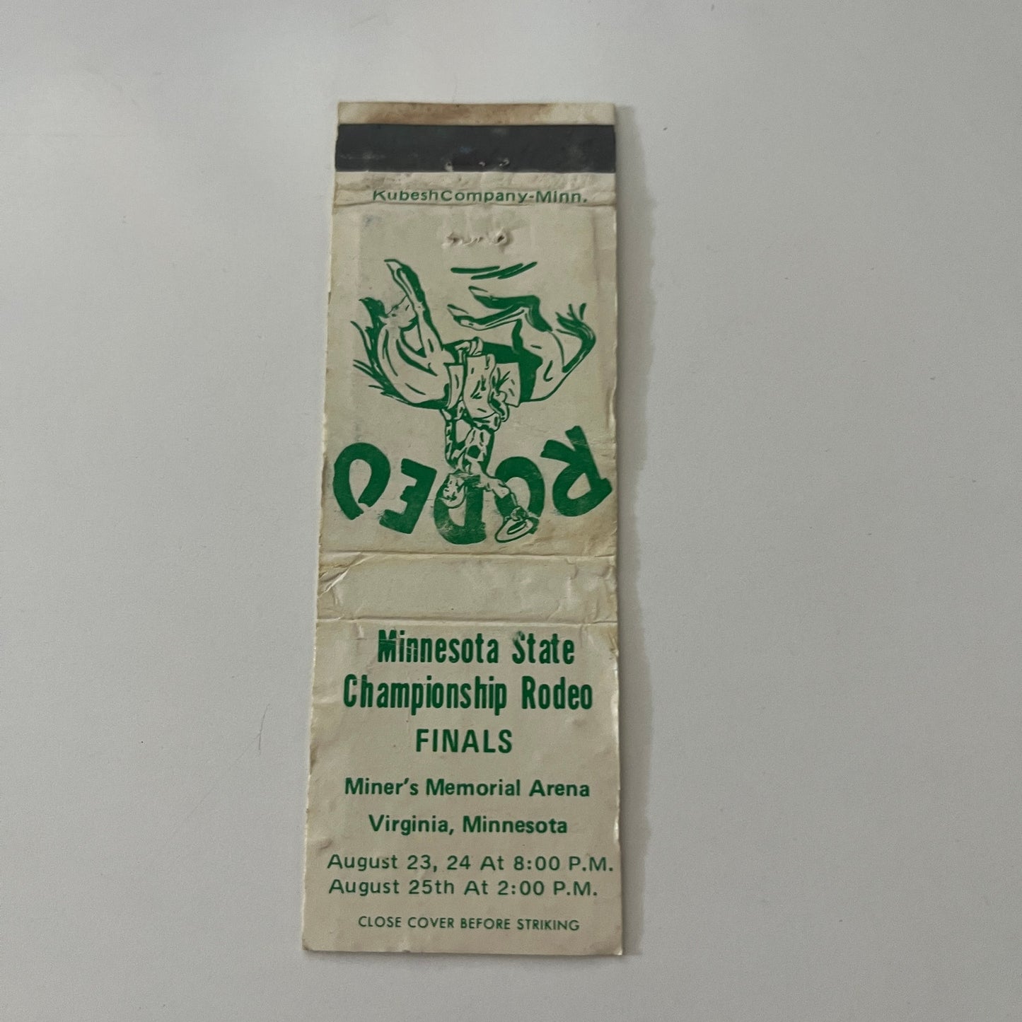 Minnesota State Championship Rodeo Finals Virginia MN Vtg Matchbook Cover MB37-2