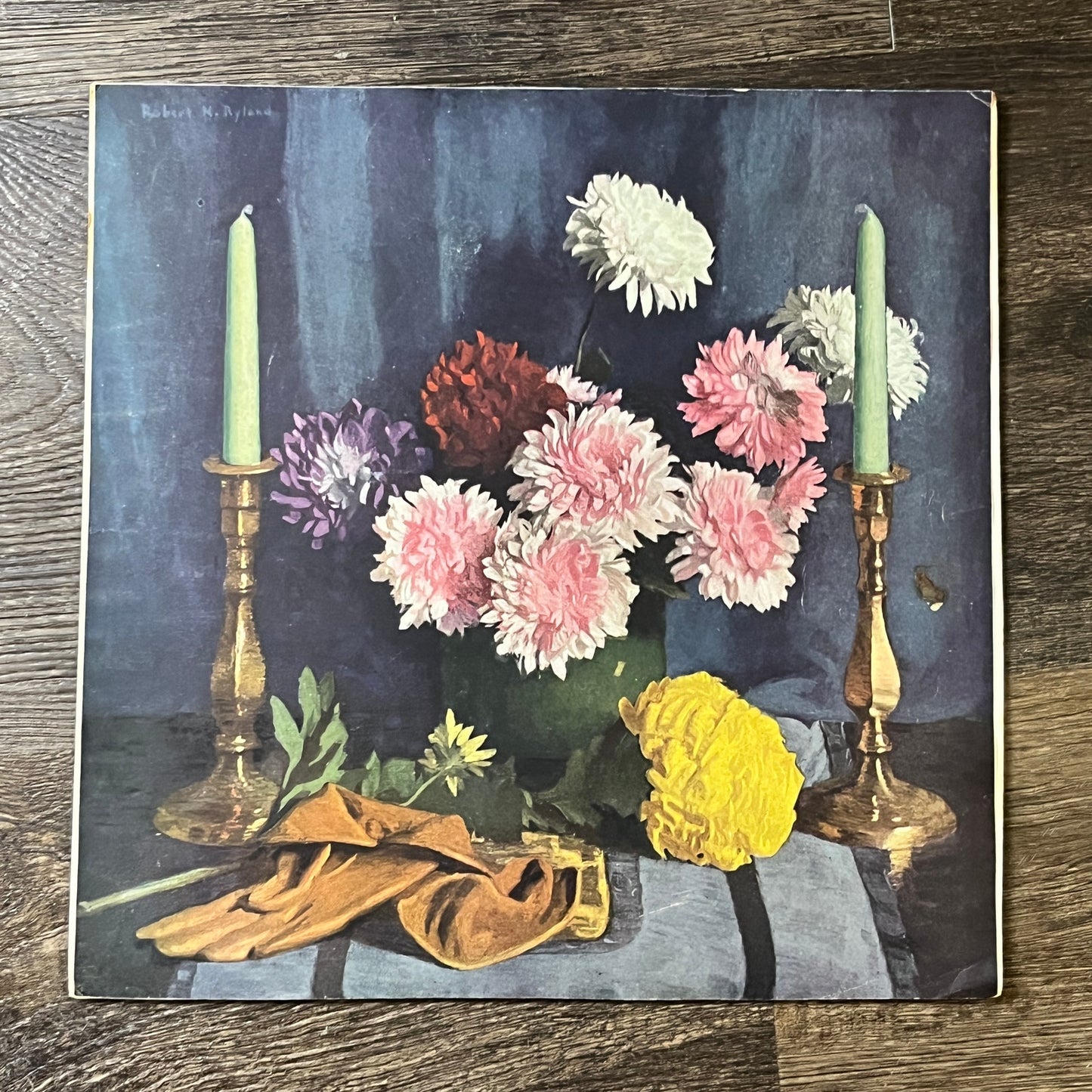 Vintage Robert K Ryland Flower Candle Still Life Lithograph Art Print 8x8 V4