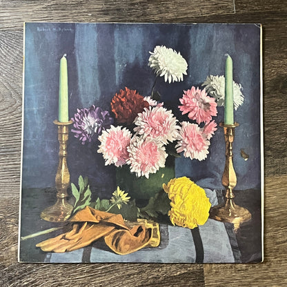 Vintage Robert K Ryland Flower Candle Still Life Lithograph Art Print 8x8 V4