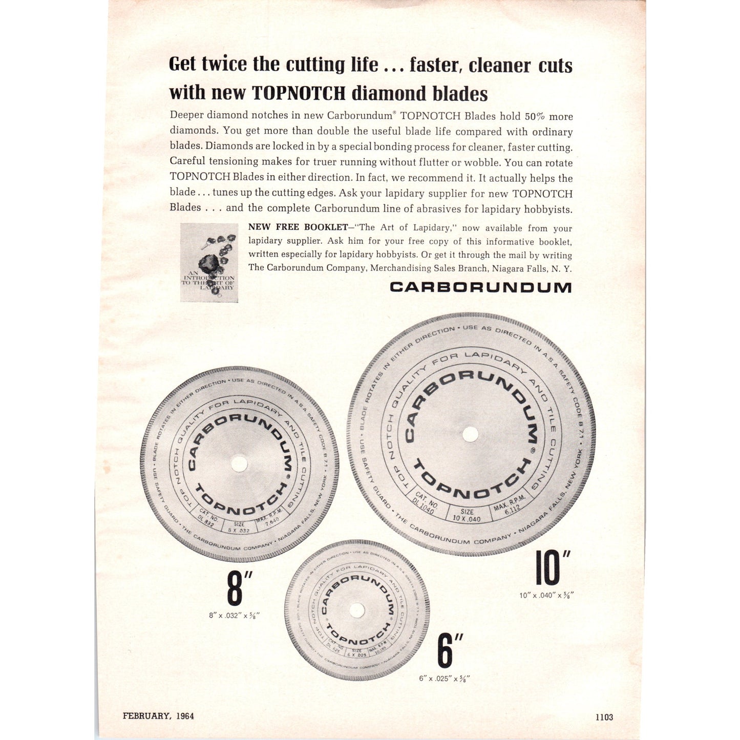 The Carborundum Company Diamod Blades Niagara Falls NY 1964 Magazine Ad AB6-D18