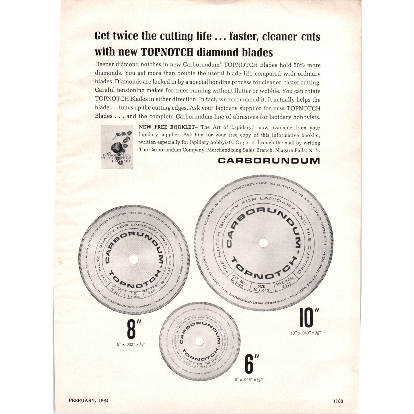 The Carborundum Company Diamond Blades Niagara Falls NY 1964 Magazine Ad AB6-D18