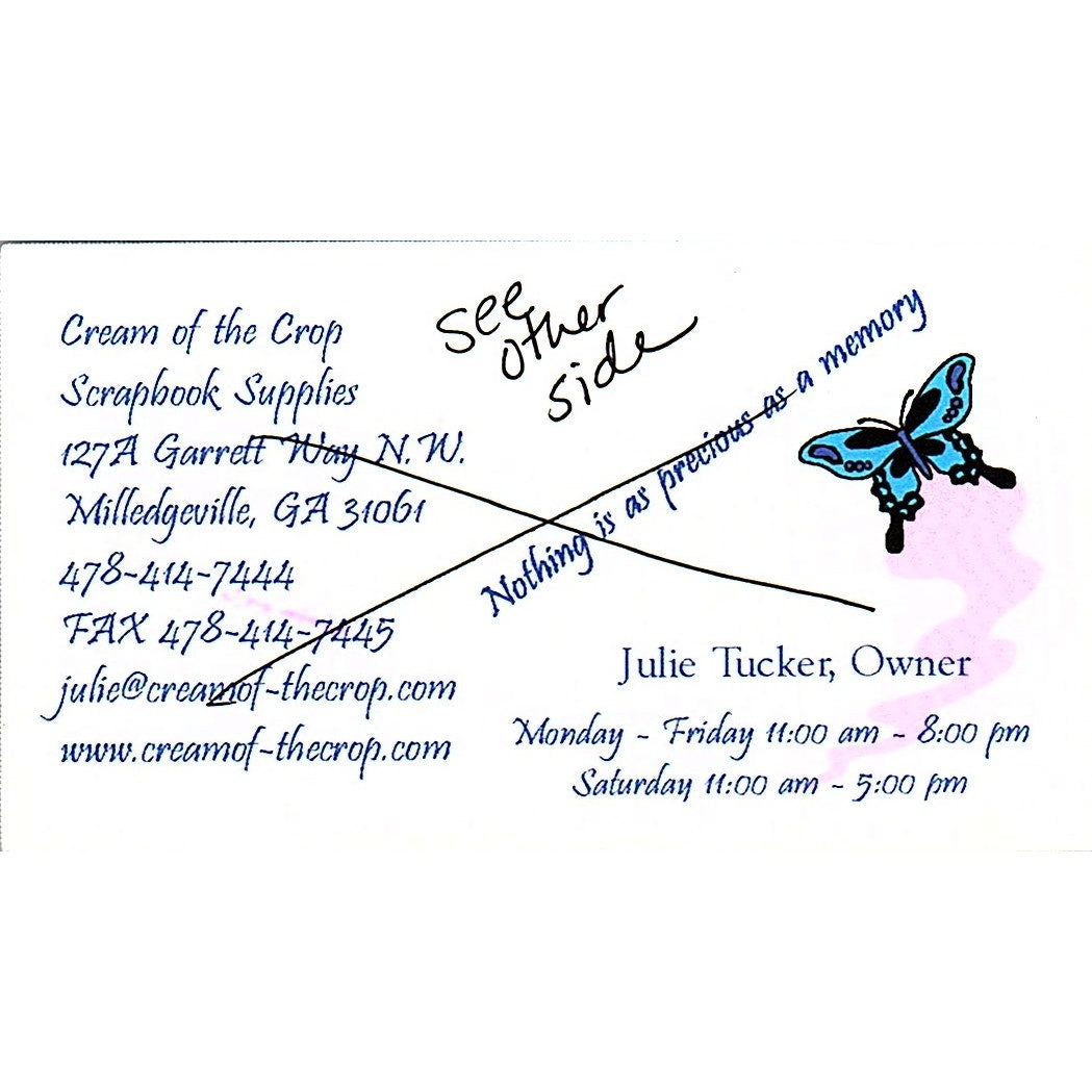 Julie Tucker Cream of the Crop Scrapbook Milledgeville GA Business Card SC9-B11