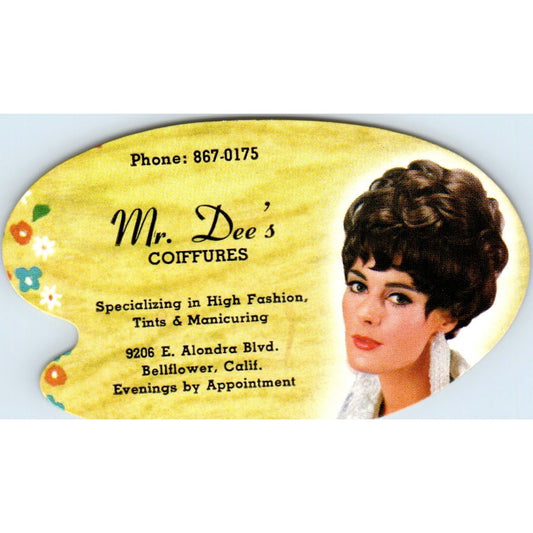 Mr Dee's Coiffures Bellflower CA Vintage Business Card SD8-B12