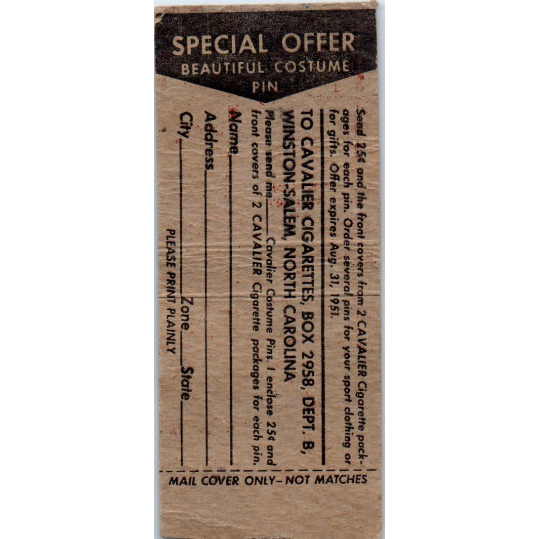 Cavalier Cigarettes Vintage Matchbook Cover SF4-Y8