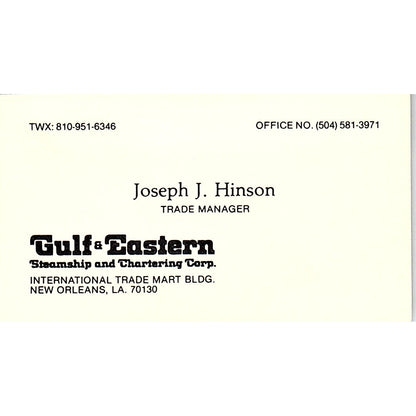 Joseph J Hinson Gulf & Eastern Steamship New Orleans Vtg Business Card SC9-B3