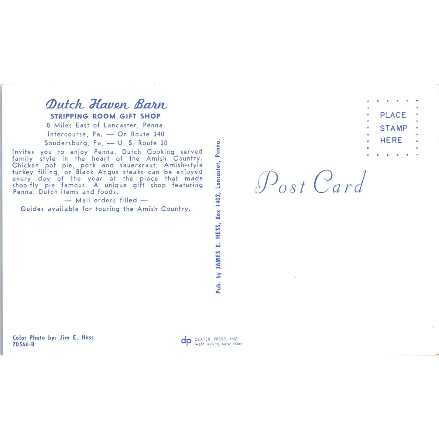 Dutch Haven Barn Lancaster Pennsylvania Dutch Country Vintage Postcard PD5