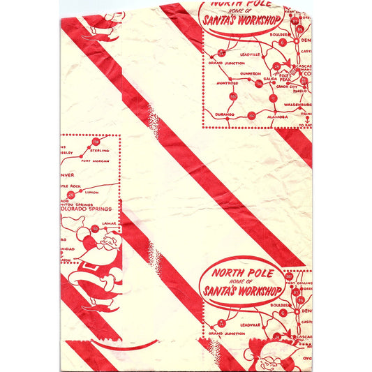 c1950 North Pole Colorado Santa’s Workshop Souvenir Bag Cascade CO  AF9-1