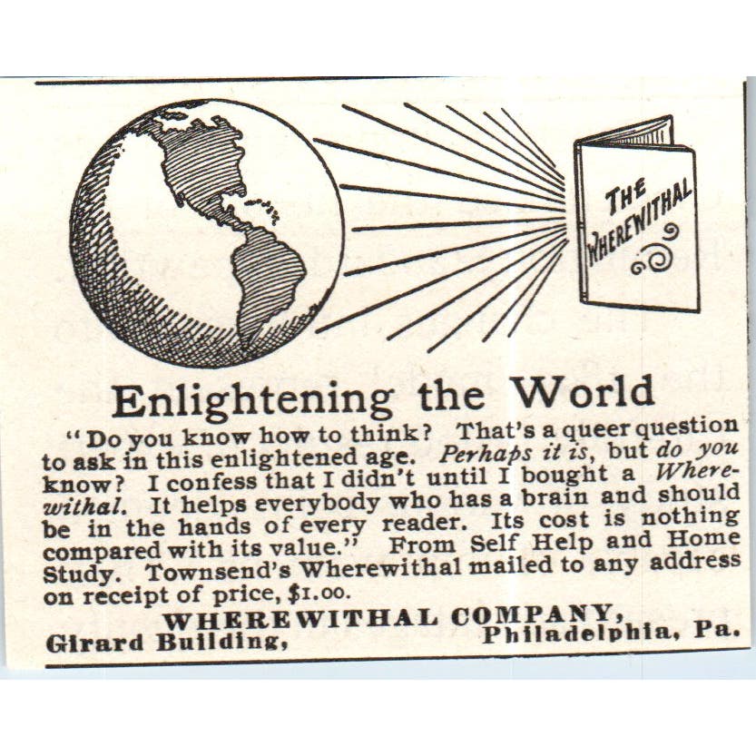 Enlightening the World Wherewithal Co Philadelphia c1890 Victorian Ad AE8-CH9
