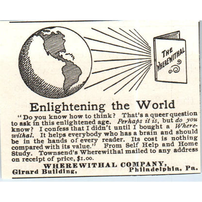 Enlightening the World Wherewithal Co Philadelphia c1890 Victorian Ad AE8-CH9