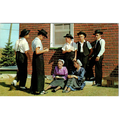 Amish Boys and Girls Conversing Pennsylvania Dutch Country Vintage Postcard PD4