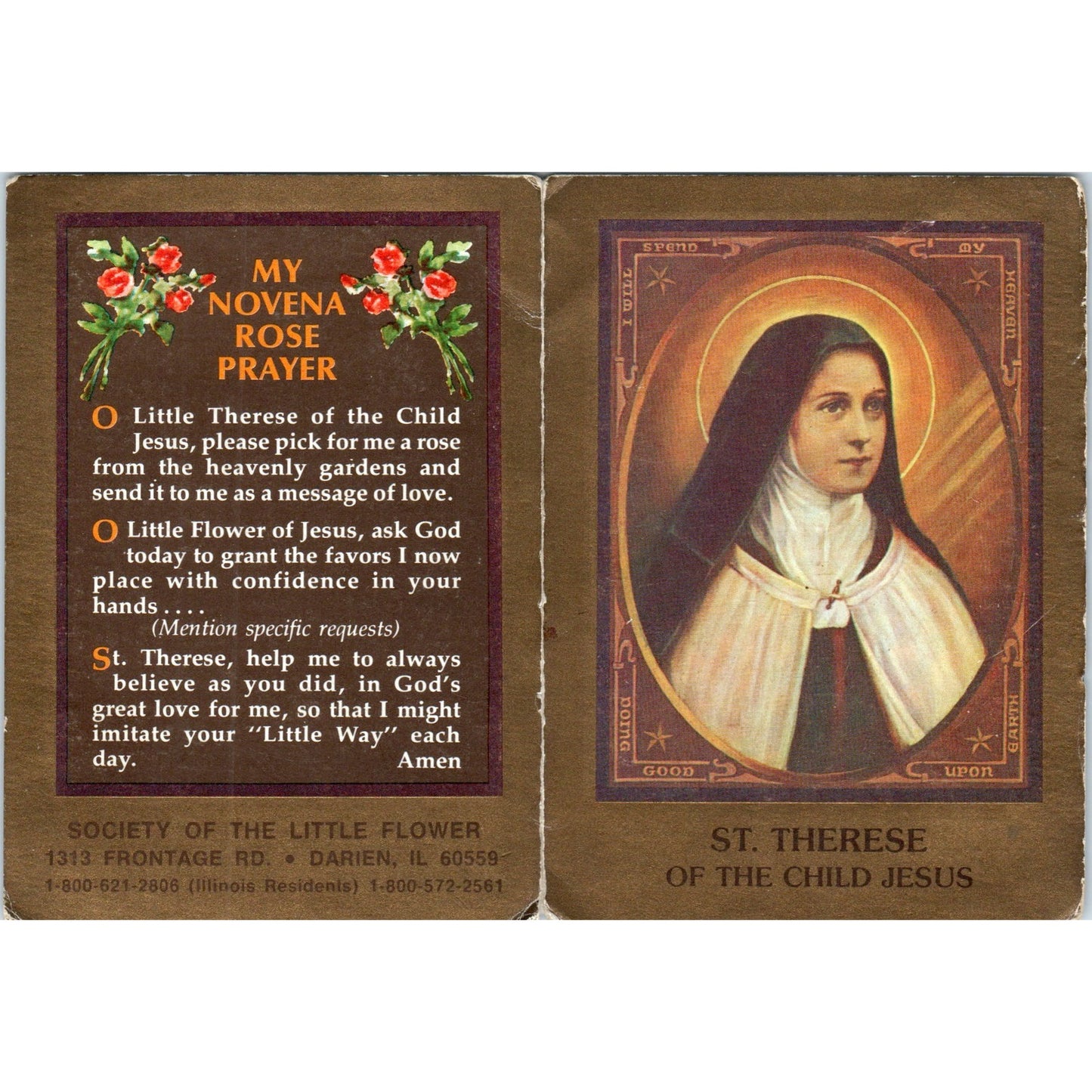 St. Therese Of The Child of Jesus Vintage Catholic Prayer Leaflet TH2-PC2