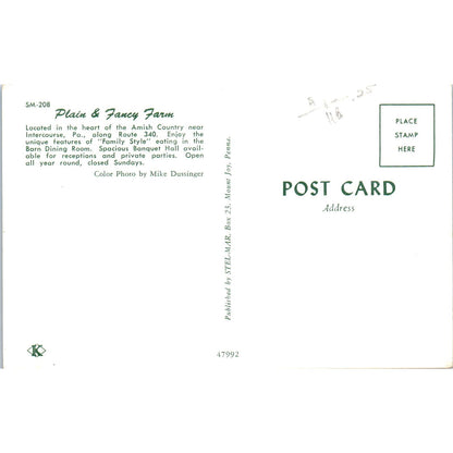 Amish Country Near Intercourse Pennsylvania Dutch Country Vintage Postcard PD5