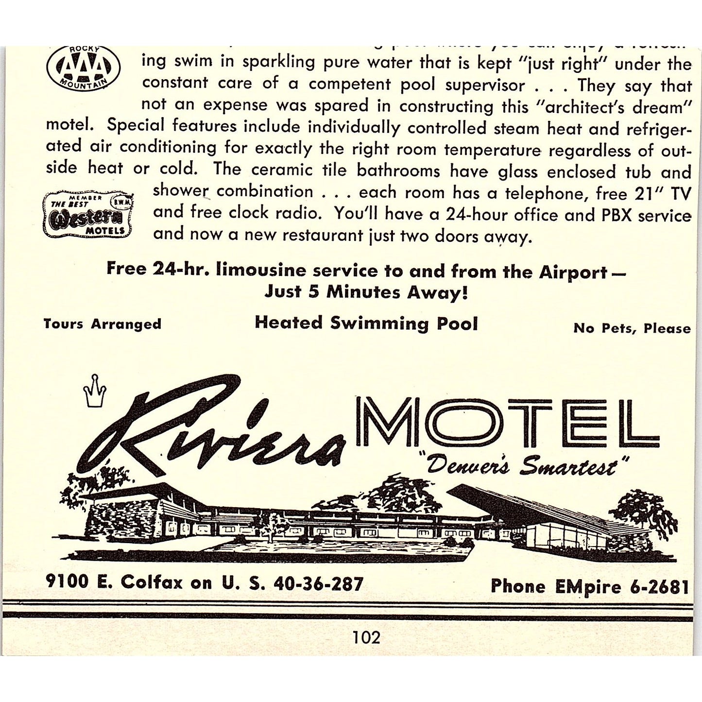 Paragon Motel 6030 East Colfax Ave Denver CO 1958 Ad AG1-H3