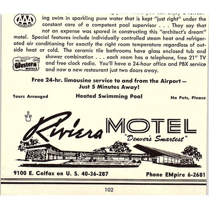 Paragon Motel 6030 East Colfax Ave Denver CO 1958 Ad AG1-H3