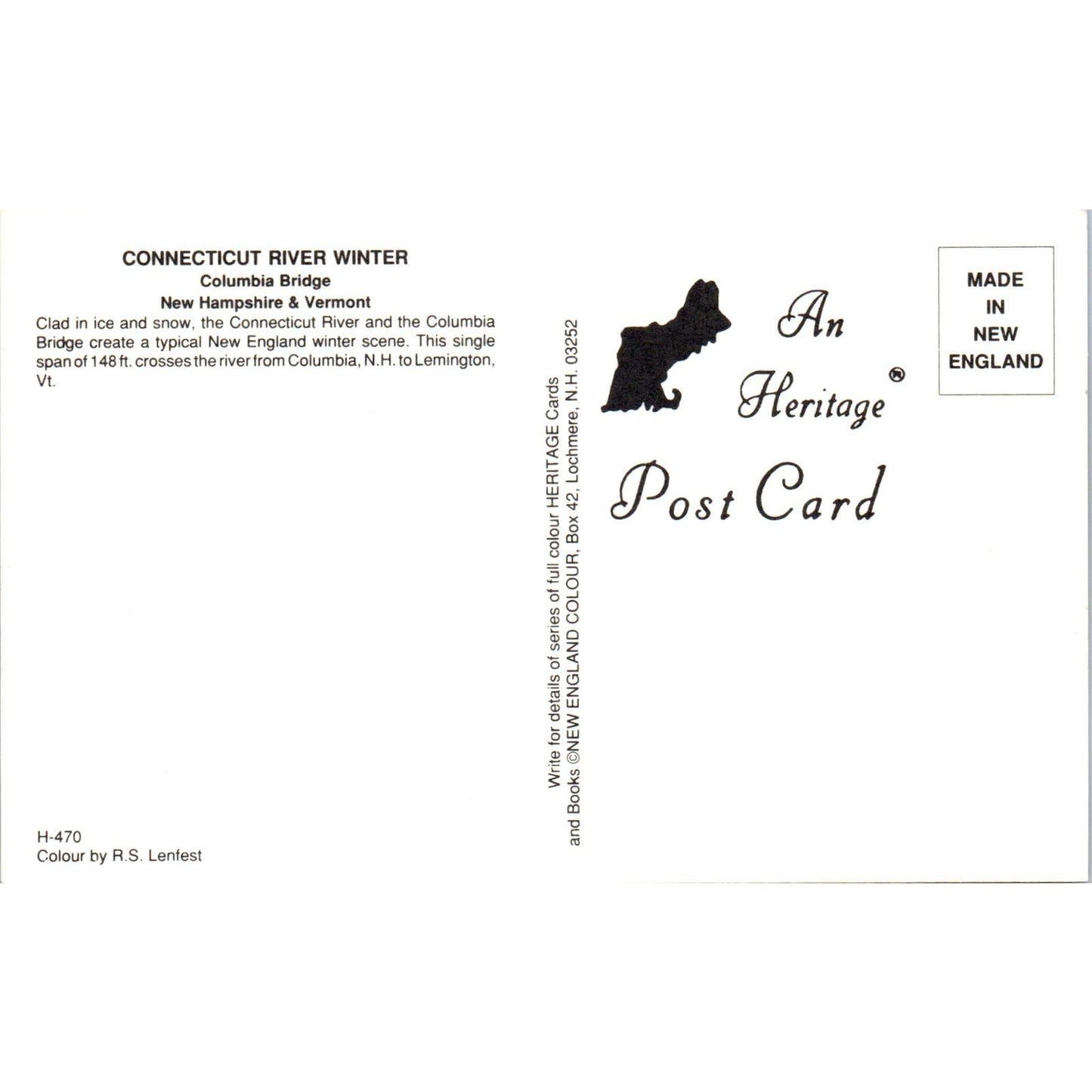 Connecticut River Winter Columbia Bridge NH VT Covered Bridge Postcard PC6