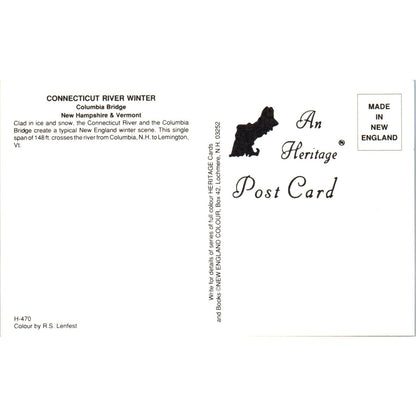 Connecticut River Winter Columbia Bridge NH VT Covered Bridge Postcard PC6