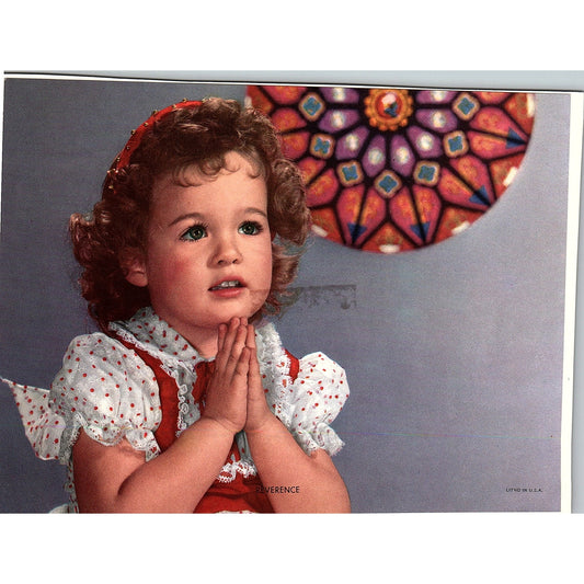 Retro Kitsch Reverence Little Girl Praying Stained Glass Vtg Art Print 6x8 V5