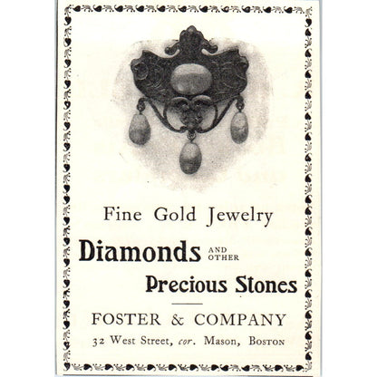 Foster & Company Diamonds Jewelry Boston c1905 Victorian Ad AE9-MA5