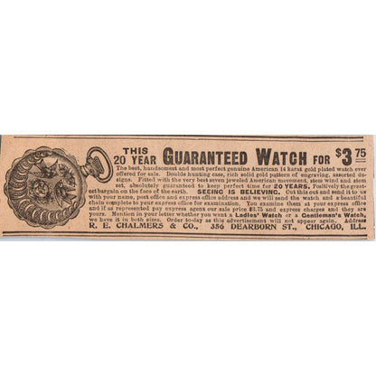 Guaranteed Watch Co R.E. Chalmers & Co Chicago 1905 Magazine Ad AF1-NH3