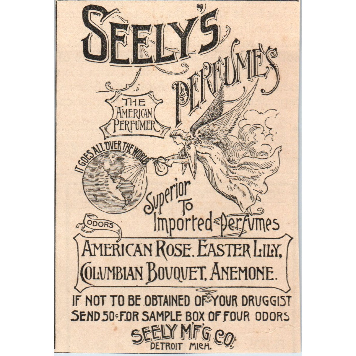 Seely Mfg Co perfumes Detroit MI 1892 Magazine Ad AB6-3