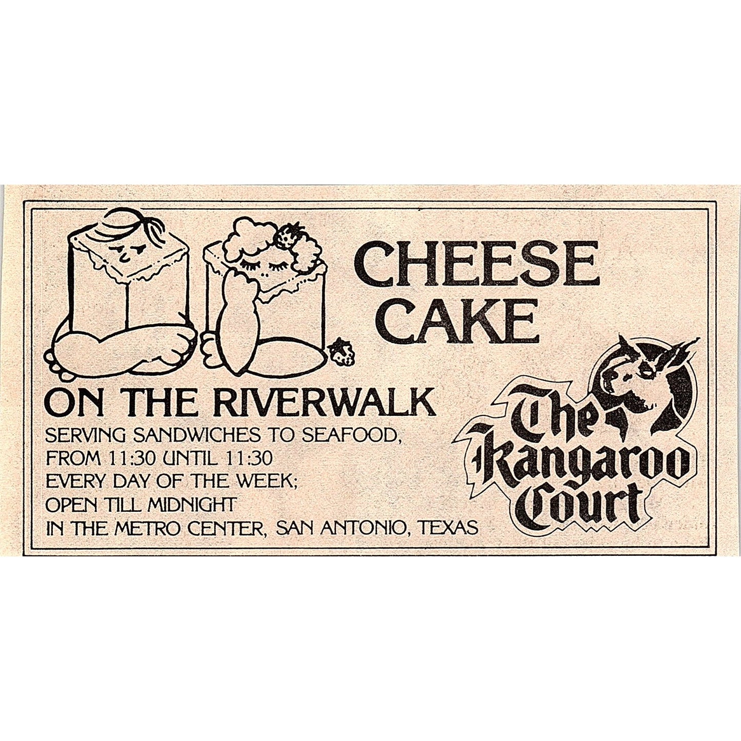 The Kangaroo Court Cheesecake on the Riverwalk San Antonio TX 1984 Ad AF6-9